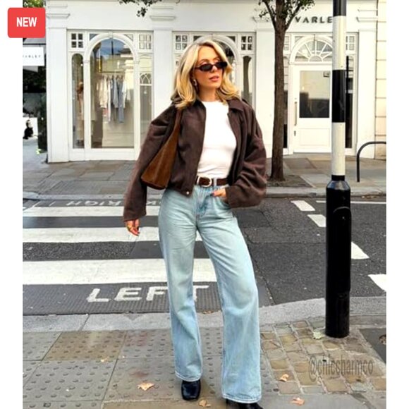 Faux Suede Cropped Jacket Open Front Casual Outerwear Women's Fall Winter - Picture 3 of 7